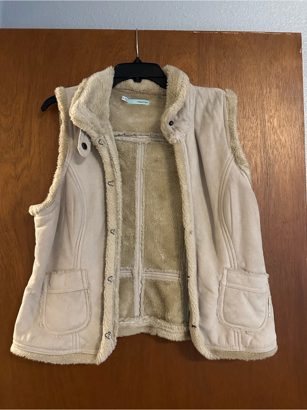 Faux Suede and Shearling Vest - Cream